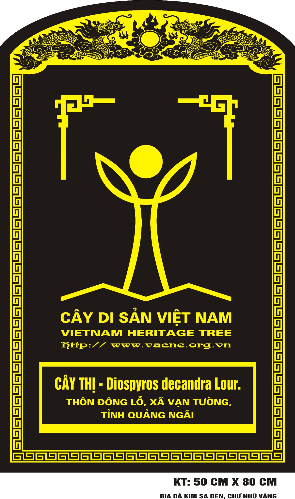 Mẫu thiết kế bia Cây Di sản Việt Nam dành cho cây thị thôn Đông Lỗ, xã Vạn Tường